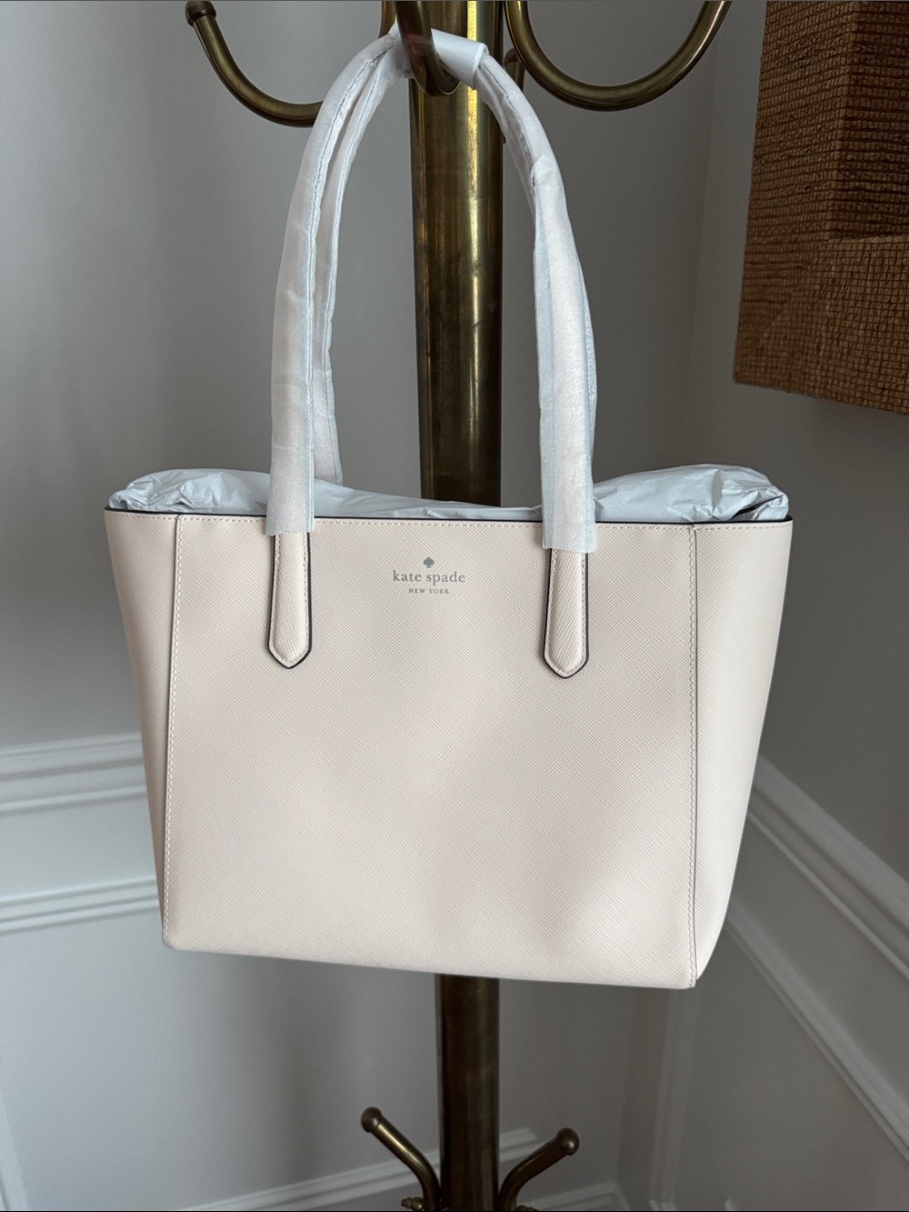 kate spade light peach leather tote with top handles